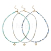 3Pcs 3 Styles Ocean Brass Turtle Pendant Faceted Round  Natural Aquamarine & Amazonite & Dyed Agate Beaded Necklaces NJEW-JN05736-2