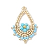 Faceted Round Dyed Natural Magnesite & Glass Seed Beaded Pendants PALLOY-MZ01097-04-1