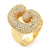 Brass Micro Pave Clear Cubic Zirconia Letter Open Cuff Ring for Women RJEW-M173-01G-G-1