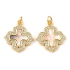 Brass Cubic Zirconia with Shell Pendants X-KK-K342-15G-1