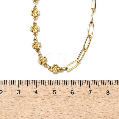 Saint Patrick's Day 304 Stainless Steel Clover Link Chain and Paperclip Chain Necklaces for Women NJEW-JN06171-1