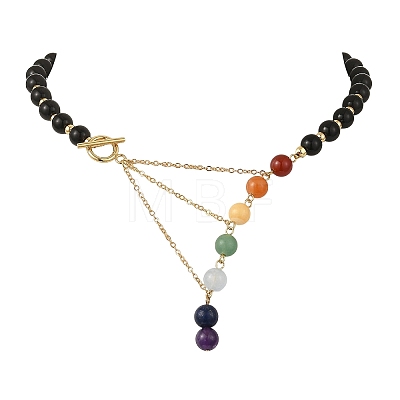 Chakra Gemstone Round Beaded Necklaces with 304 Stainless Steel OT Clasps NJEW-JN06348-1