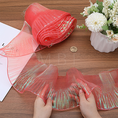 Polyester Gradient Pleated Lotus Leaf Lace Fabric DIY-WH0502-24B-1