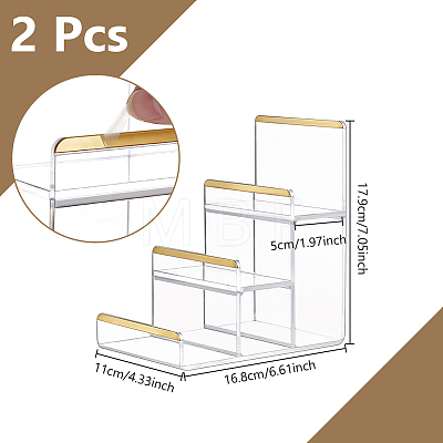 2Pcs 3-Tier Gold Edged Acrylic Minifigures Display Riser ODIS-WH0331-49B-1
