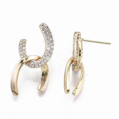 Brass Micro Pave Clear Cubic Zirconia Stud Earrings KK-T062-41G-NF-1