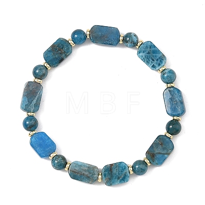 Natural Apatite Rectangle and Round Beaded Stretch Bracelets BJEW-JB14493-01-1