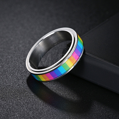 Rainbow Color Pride Flag Enamel Rectangle Rotating Ring RABO-PW0001-038E-1
