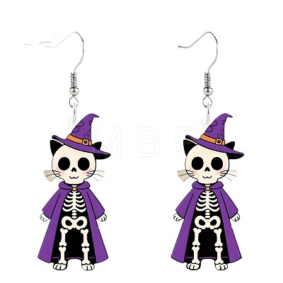 Cat Shape with Skeleton Acrylic Dangle Earrings FS-WG9EDFB-01-1