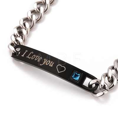 Rectangle with Word I Love You Link Bracelet with Rhinestone STAS-E160-33EBP-1