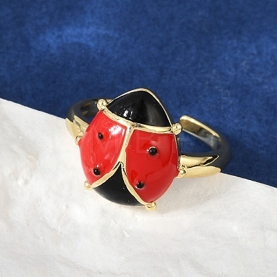 Brass Enamel Cuff Rings for Women RJEW-A059-03G-1