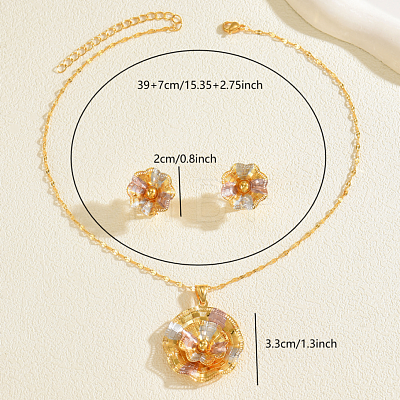 Vintage Brass Flower Stud Earrings & Pendant Necklaces Sets for Women EL3968-1