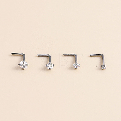 316 Surgical Stainless Steel Crystal Rhinetone Flat Round L-Shaped Nose Rings WGCD50A-02-1