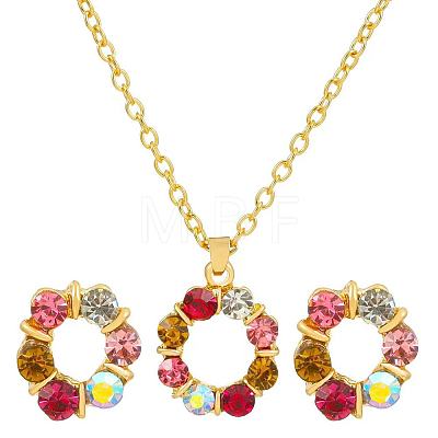 Ring Alloy Rhinestone Pendant Necklace & Stud Earrings Sets WG4EA96-02-1