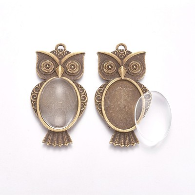 Vintage Adjustable Iron Owl Finger Ring Settings and Alloy Cabochon Bezel Settings FIND-X0010-02AB-1