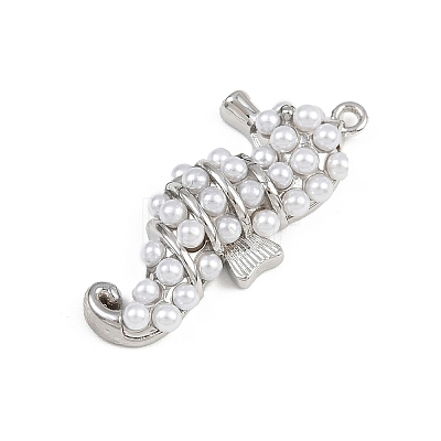 Sea Horse Brass ABS Imitation Pearl Pendants KK-I352-04E-P-1