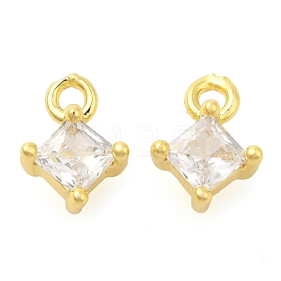 Rhombus Rack Plating Brass with Cubic Zirconia Pendants Charms KK-S396-24-1