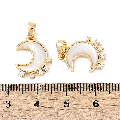 Natural White Shell Moon Pendants KK-U043-23G-02-1