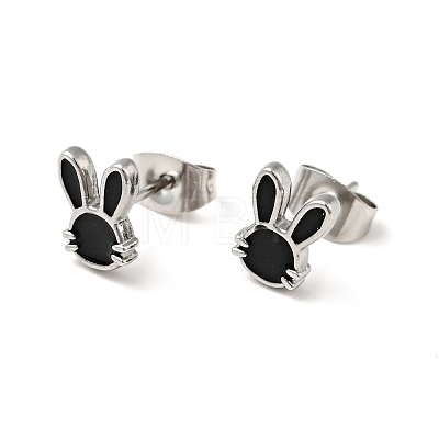 Enamel Rabbit Stud Earrings with 316 Surgical Stainless Steel Pins EJEW-A081-03P-1