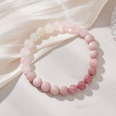 8.5MM Round Natural Rhodochrosite & Rose Quartz & White Moonstone & Pink Opal Stretch Beaded Bracelets BJEW-JB12986-02-1