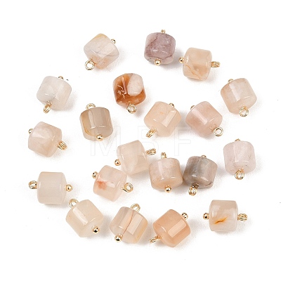 Natural Cherry Blossom Agate Column Charms with Rack Plating Brass Loops G-G110-04A-01-1