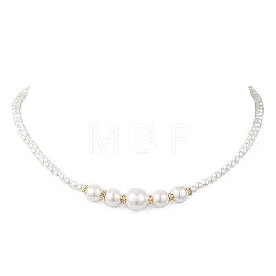 Round Shell Pearl Graduated Beaded Necklaces NJEW-JN05864-1