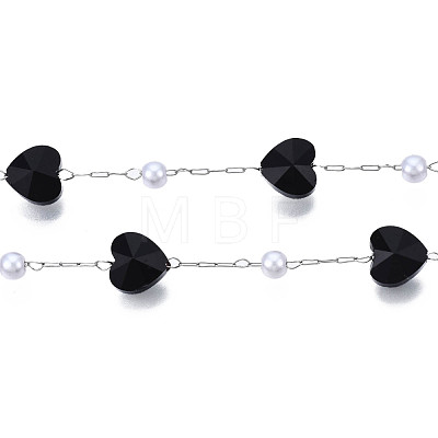 Glass Heart & ABS Plastic Pearl Beaded Chains CHS-N003-06C-1