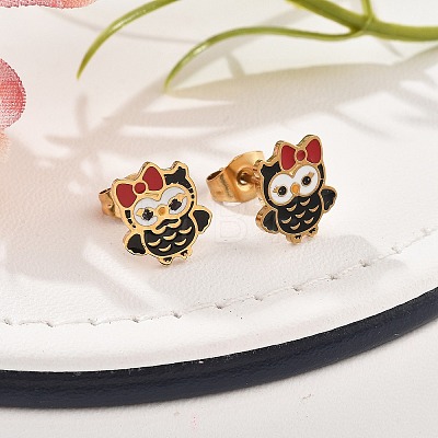 Brass Enamel Stud Earrings EJEW-B119-01G-01-1