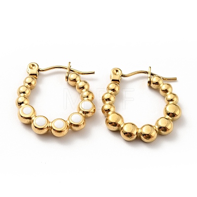Ion Plating(IP) 304 Stainless Steel Round Beads Wrap Hoop Earrings with Enamel for Women EJEW-G293-16E-G-1