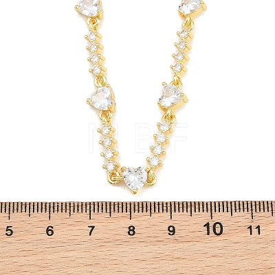 Brass Pave Clear Cubic Zirconia Heart Link Chain Necklaces KK-CBA4547-16B-G-1