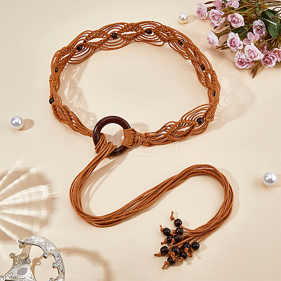 1Pc PU Leather Cord Woven Tassel Tie Knot Belts AJEW-CP0012-06B-1