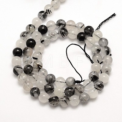Natural Gemstone Black Rutilated Quartz Round Beads Strands G-E251-30-6mm-1