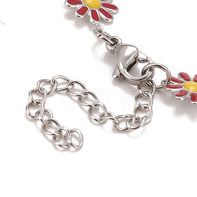 Enamel Daisy Link Chain Necklace NJEW-P220-01P-02-1
