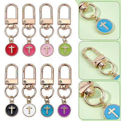 32Pcs 8 Styles Alloy Enamel Flat Round with Cross Pendant Decorations HJEW-WR00051-1