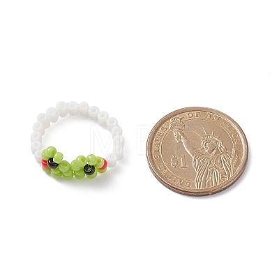 Glass Seed Braided Bead Frog Shape Finger Ring for Women RJEW-TA00052-1