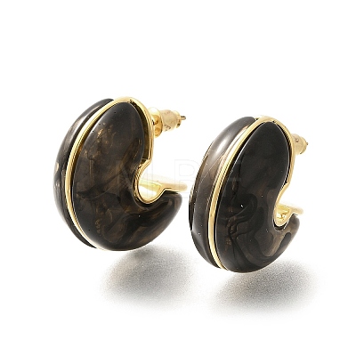 Brass C-Shaped Stud Earrings EJEW-A121-10G-03-1