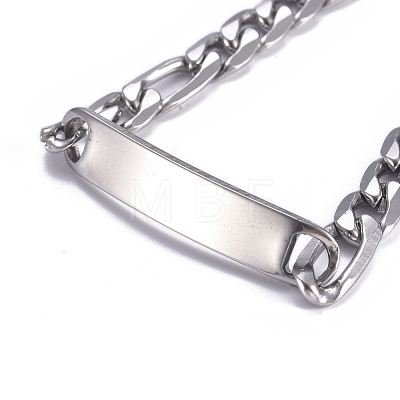 304 Stainless Steel Figaro Chain ID Bracelets BJEW-G631-01P-1