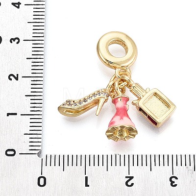Brass Micro Pave Clear Cubic Zirconia and Enamel European Dangle Charms KK-T079-74G-1