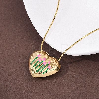 304 Stainless Steel Enamel Heart with Flower Pendant Necklaces for Women NJEW-D347-01G-01-1