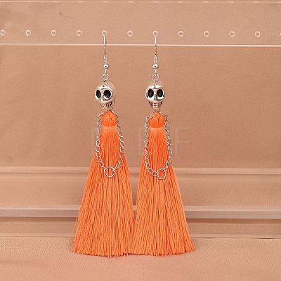 Zinc Alloy Polyester Skull Tassel Dangle Earrings FS-WG69CBD-08-1