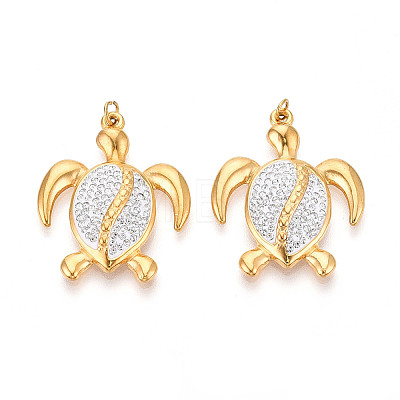 Ion Plating(IP) 304 Stainless Steel Polymer Clay Rhinestone Pendants STAS-N115-17G-1