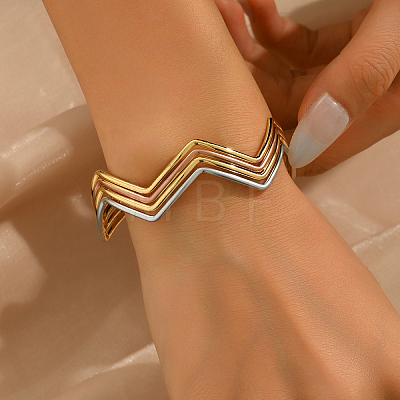 Multi-layer Geometric Wave Pattern Iron Open Cuff Bracelet for Women US3742-1