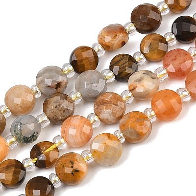 Natural Crazy Agate & Tiger Eye & Red Aventurine & Dyed White Jade & Red Agate Beads Strands G-Z135-B06-1