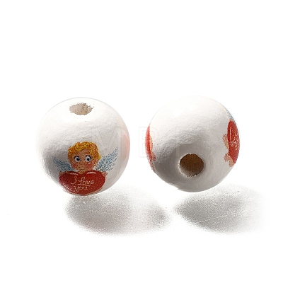 Valentine's Day Element Printed Wood Beads WOOD-R002-01-09-1