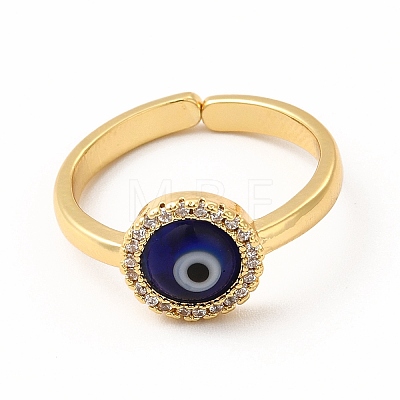 Lampwork Evil Eye Open Cuff Ring with Clear Cubic Zirconia RJEW-L104-01G-02-1