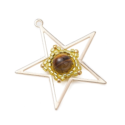 Natural Tiger Eye & Handmade Glass Seed Beaded Star Pendants PALLOY-MZ00496-02-1