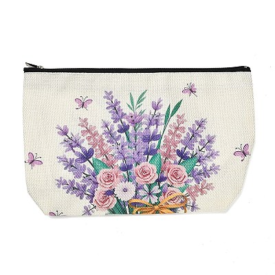 Lavender Printed Linen Storage Zipper Clutch Bags ABAG-Z002-02A-1