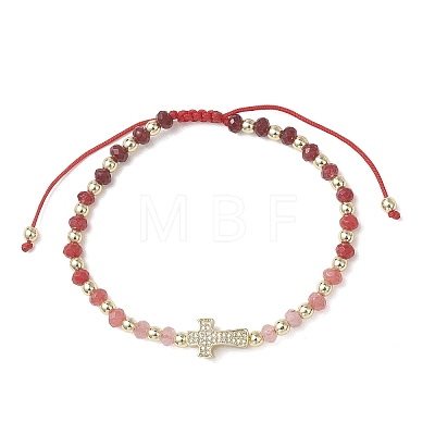Dyed Natural Malaysia Jade Rondelle Beaded Braided Bead Bracelets BJEW-JB13395-1