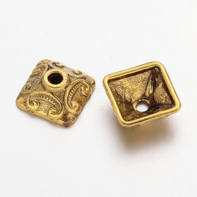 10mm Antique Golden Square Tibetan Style Bead Caps X-GLF0893Y-1