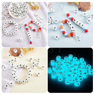 20Pcs Luminous Cube Letter Silicone Beads 12x12x12mm Square Dice Alphabet Beads with 2mm Hole Spacer Loose Letter Beads for Bracelet Necklace Jewelry Making JX437I-1