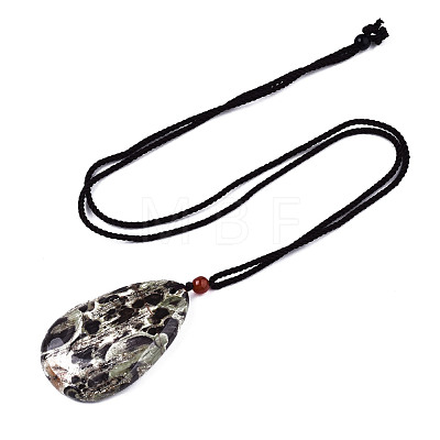Natural Flower Agate Pendant Necklaces NJEW-S421-021B-1